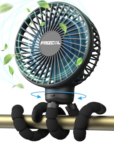 FRIZCOL Stroller Fan for Baby - Portable Fans Rechargeable - Battery Operated Fan(Use for 24Hrs) - Fan for Handheld/Clip On/Car Seat/Desk/Camping
