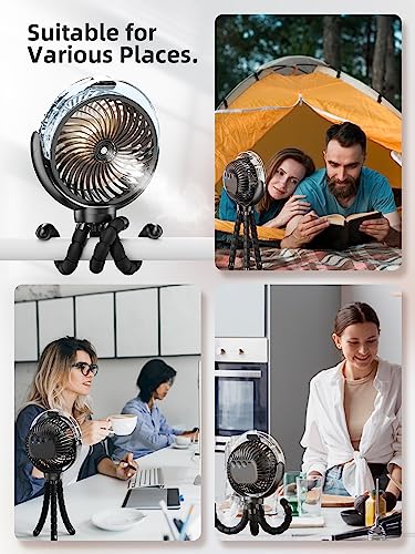 Wavmill Misting Stroller Fan, 6000mAh Battery Operated Portable Fan with Light & 360° Pivoting, Personal Fans with Flexible Tripod for Baby, Office, Travel,Treadmill,Outdoors