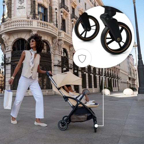 Kinderkraft APINO Lightweight Auto Folding Stroller, Compact Travel Baby Stroller for Newborn to Toddler, Reclining Seat, 5-Point Harness, Black