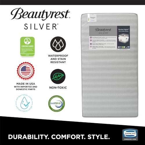 Beautyrest Silver Slumber Nights Dual Sided 2-Stage Crib Mattress and Toddler Mattress - GREENGUARD Gold – Waterproof - Plant Based Soy Foam Core, Grey