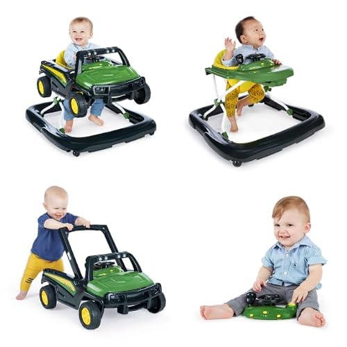 Bright Starts John Deere 4-in-1 Gator Green Baby Activity Center & Push Walker with Removable Interactive Steering Wheel Toy, 6 Months and up