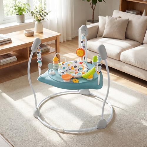 BABY JOY Baby Activity Center, Baby Jumpers and Bouncers with Music, 360° Rotating Seat, 3 Adjustable Heights, Montessori-Inspired Activity Center for Baby 7-15 Months (Baby Blue)