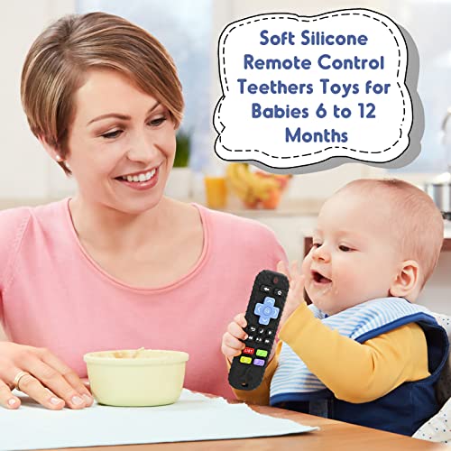 Teething Relief Teethers Toys for Babies 3-6-12 Months Gifts, Food Grade Silicone Sensory Baby Remote Control Teether Bath Toy for Newborn Infant Boy Girl Autism Birthday Christmas Gift, Black