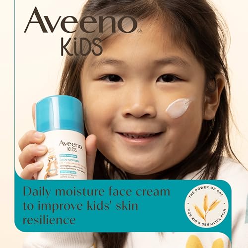 Aveeno Kids Daily Moisture Face Cream with Oat, Vitamin E & B5, Moisturizing Cream for Kids’ Sensitive Facial Skin, Strengthen Skin’s Moisture Barrier, Ultra-Hydrating, Non-Greasy, Travel Size, 1.5 oz