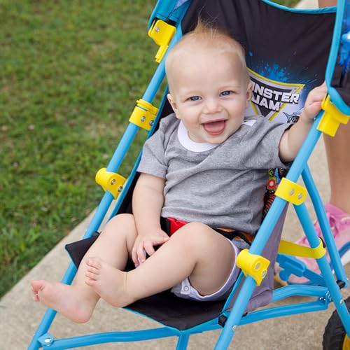 Monster Jam Official Umbrella Stroller with Canopy, Lightweight Easy Fold Compact Toddler and Baby 3D Stroller for Travel