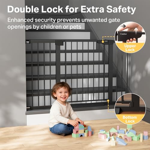 Cumbor 29.7–51.5" Extra Wide Baby Gate for Stairs, Pressure-Mounted Dog Gates for Doorways & Hallways, Auto-Close Walk-Through, No-Trip Design, Child Proof Safety, Dog/Pet Gate for Indoor Use, Black
