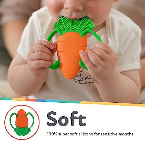 Nuby Veggie Teether for Teething Relief - Soft Baby Teething Toy for 3+ Months - Carrot - Easter Basket Stuffer