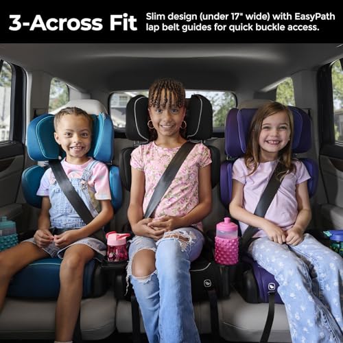 Diono Connect3 RXT 2-in-1 High Back Booster, Slim Fit 3-Across in Many Mid-Sized Sedans and SUVs, for Children from 40-120 lbs., Lightweight with Latch, Purple Wildberry