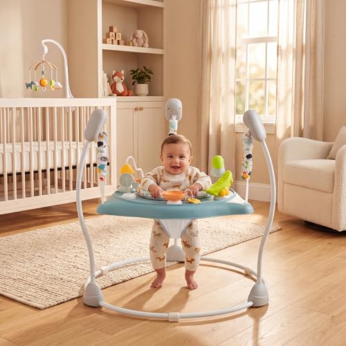 HONEY JOY Baby Bouncer Activity Center, Infant Jumper and Table w/ 360° Rotary Seat, 3 Adjustable Heights, Music, Sounds & Developmental Toys, Activity Center for Babies(Light Blue)