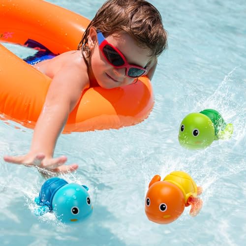 Bath Toys, Cute Swimming Turtle Baby Bath Toys for Toddler 1-3, Water Pool Floating Wind Up Toys for 1 Year Old Boy Girl Gifts, Infant Toddlers Kids Bathtub Toys, 3 Pack