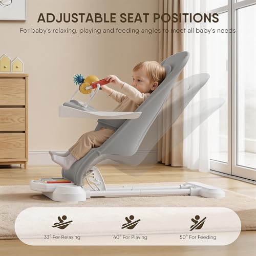 Monamii Baby Bouncer, Baby Bouncer Seat with Detachable Pianos & Feeding Tray, 3-Level Adjustable Positions Bouncing Seat, Infant Bouncer Seat and Toddler Chair (Grey)