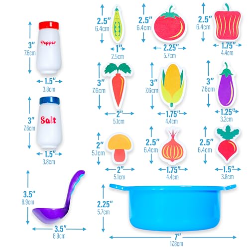 Tub Works® Tub Soup™ Scoop, Strain & Play Toddler Bath Toy | Floating Foam Veggies, Ladle for Scooping & Soup Pot for Straining | Pretend Play Cooking Kids Bath Toys | Creative Bathtub Toys
