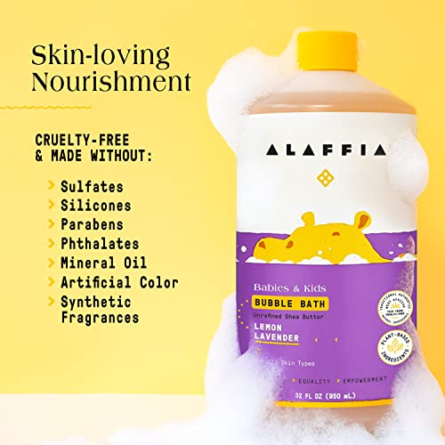Alaffia Bubble Bath for Babies & Kids, Lemon Lavender 2-Pack – Long-Lasting, Moisture-Rich Bubbles with Shea Butter, 32 Fl Oz Ea