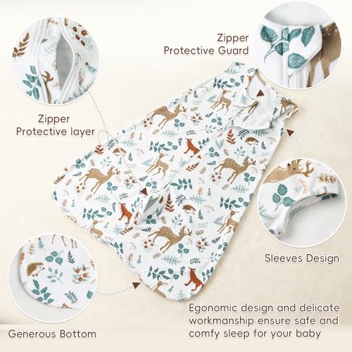 david's kids 3 Pack Warm Micro Fleece Baby Sleep Sack 0-6 Months, Soft Baby Wearable Blankets with 2-Way Zipper, Comfy Winter Sleeping Bags for Infant Newborn Boys Girls, Small Size, Animal Forest
