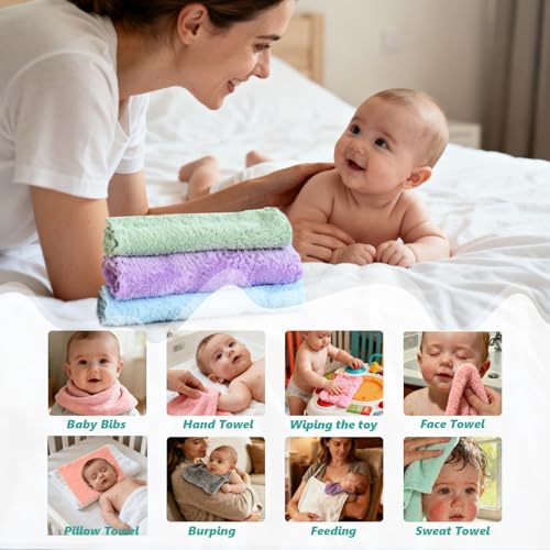 Vermiels 25 Pack Baby Washcloths, Microfiber Coral Fleece 7 x 9 Inch Baby Bath Face Towel, Baby Face Skin Wash Cloths Towels Set
