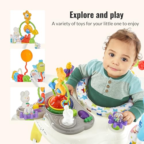 Dream On Me 2-in-1 Baby Activity Center & Bouncer Jumper, 360° Rotating Seat, 3-Height Adjustable, 12 Melodies with Lights & Interactive Toys, Promotes Early Development - Star Print