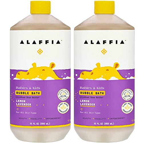 Alaffia Bubble Bath for Babies & Kids, Lemon Lavender 2-Pack – Long-Lasting, Moisture-Rich Bubbles with Shea Butter, 32 Fl Oz Ea