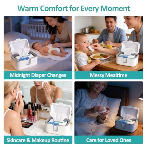 Wipe Warmer for Adult Size Wipes with UV Sanitizer, Baby Wipes Warmer, Large Capacity Wet Wipes Dispenser, 3 Temperature Settings, Night Light, Quiet Heating, Diaper Wipe Warmer, White