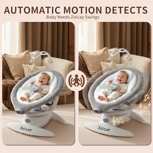 Baby Swing, 3-in-1 Baby Swings for Infants with Motion Detection & Vibration Comfort, 360° Rotating Electric Baby Swings with 5 Speeds & 3 Swing Modes, Infant Swing for Baby with 12 Preset Melodies