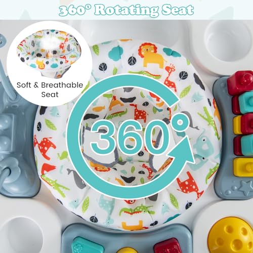 HONEY JOY Baby Bouncer Activity Center, 6-in-1 Infant Jumper & Standing Play Table w/ 360° Rotary Seat, 5 Toys, 3 Adjustable Heights, Music & Sounds, Activity Center for Babies(Blue)