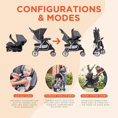 Baby Trend EZ Ride 35 Travel System, Stroller and Infant Car Seat Combo, Doodle Dots - Lightweight and Foldable Compact Design with One Hand Fold and Adjustable Handle