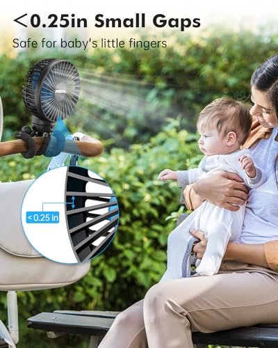 FRIZCOL Stroller Fan for Baby - Portable Fans Rechargeable - Battery Operated Fan(Use for 24Hrs) - Fan for Handheld/Clip On/Car Seat/Desk/Camping
