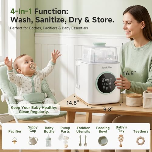 JoyBubba Bottle Washer, Sterilizer & Dryer – 4-in-One Cleaner for Baby Bottles, Pump Parts & Baby Essentials with 3 High-Temp Sterilization Modes, Includes 60 Cleaning Tablets – Saves Time & Effort.