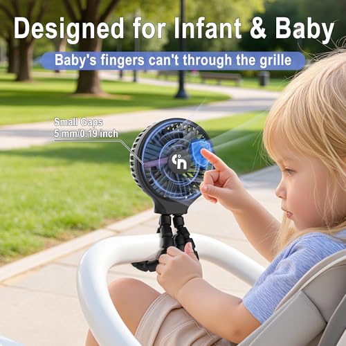 WiHoo Portable Stroller Fan, 11H Ultra-long Battery Life 3 Speed 360°Rotate, USB Rechargeable or Battery Operated Cooling Clip On Personal Fan for Baby Crib Travel Car Seat Black