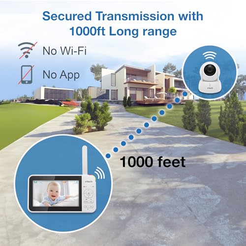 VTech Baby Monitor No WiFi, 5" Screen & Remote Pan-Tilt-Zoom for Newborns – Hack-Proof, 17Hr Battery, 1000ft Range, Auto Night Vision, Temperature Sensor, Two-Way Talk | VM924
