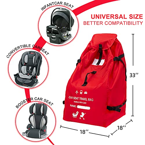 Clearworld Car Seat Travel Bag for Air Travel, Durable Gate Check Bag for Airport,Foldable Baby Stroller Travel Carry Bag, Fits Car Seats, Infant Carriers & Booster,Universal Size Red