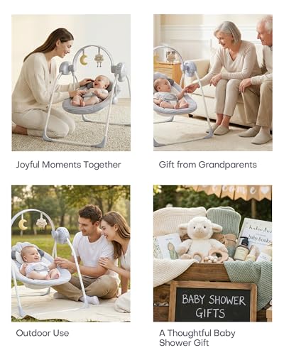 Baby Swings for Infants, Portable Baby Swing with 5-Speed, with Music and Timing for 0-9 Months 6-20 lbs