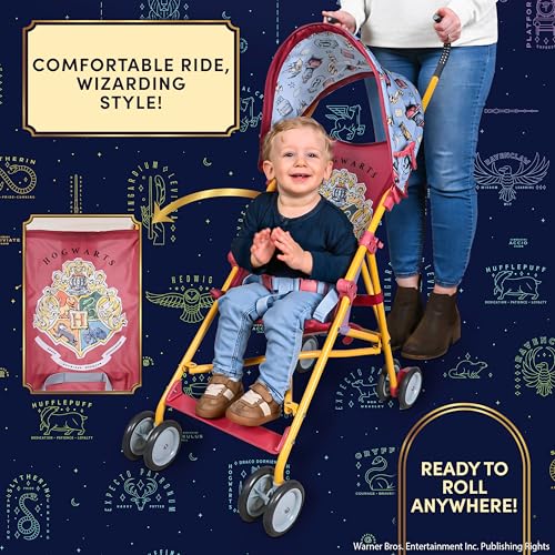 Harry Potter Umbrella Stroller for Toddlers – Lightweight Foldable Travel Stroller with 3-Point Harness, Locking Wheels, Adjustable Canopy, Compact & Portable