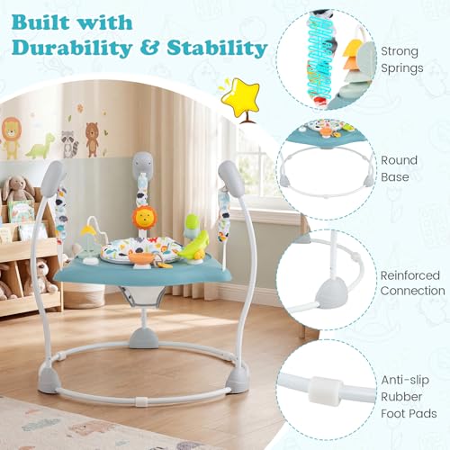 BABY JOY Baby Activity Center, Baby Jumpers and Bouncers with Music, 360° Rotating Seat, 3 Adjustable Heights, Montessori-Inspired Activity Center for Baby 7-15 Months (Baby Blue)