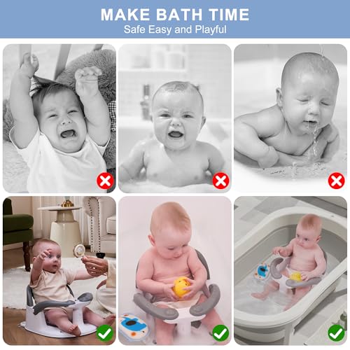 Wddbb Baby Bath seat for Babies 6 Months & up, 360° Stable Toddler Bath Chair with one-Touch Button, Back Hollow Design, Water Temperature Card & 4 Suction Cups for Safety (Dark Gray)
