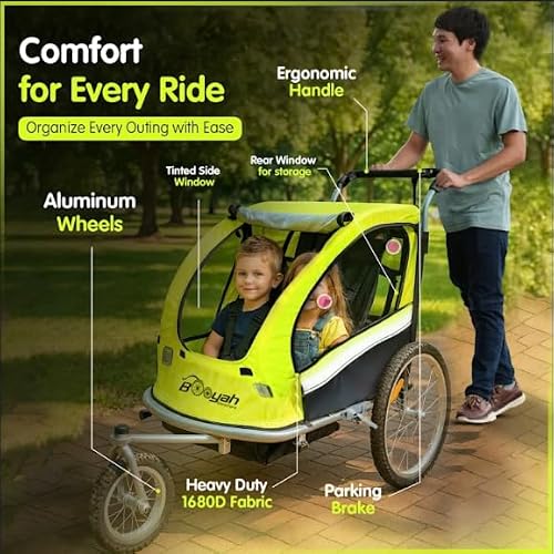 Booyah Strollers Double Child Baby Bike Bicycle Trailer, Jogger, Stroller with Suspension (Orange)