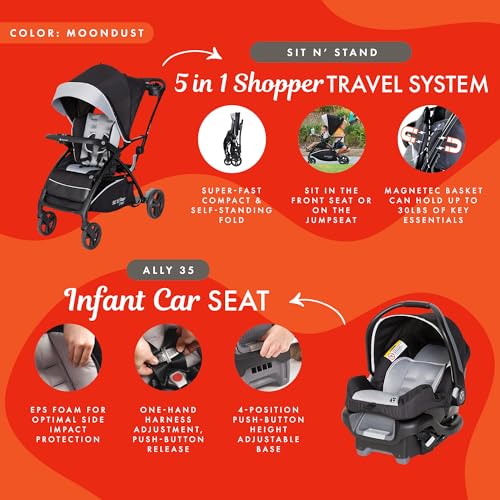 Baby Trend Sit N’ Stand 5-in-1 Shopper Travel System, Moondust