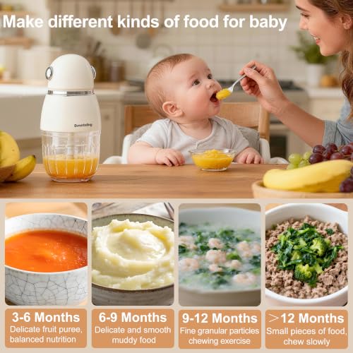 Swenteling Baby Food Maker, Creamy White Mini Baby Food Blender, 10oz Food Puree Maker, Small Baby Food Processor for Fruit Vegetable Meat, 8-Second Quick Soft Food Prep，BPA-Free