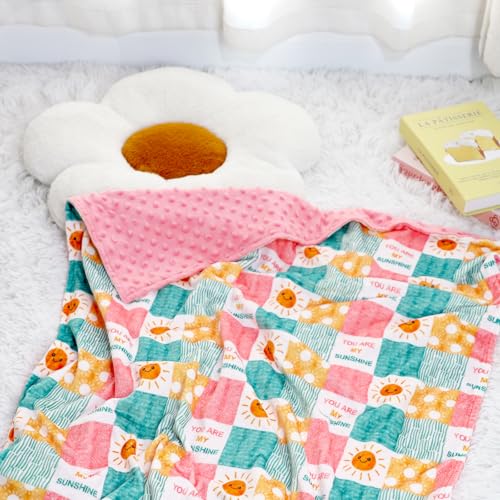 Baby Blanket for Girls, Super Soft Double Layer Mink Blankets with Dotted Backing, Sun Smile Toddler Newborn Nursery Bed Blanket, You are My Sunshine Print Throw Blanket, 30 X 40 Inches