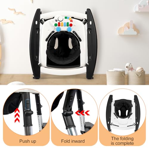Tickeagle 5-in-1 Baby Walker for Boys and Girls Music and Lights 6-18 Month, Foldable Baby Walkers with 5 Adjustable Heights, Infant Toddler Walker with Wheels and Combo Portable(Black)