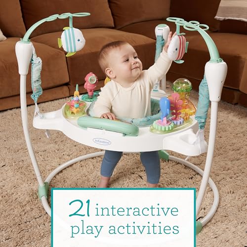Infantino Magic Motion Activity Jumper, Under the Sea Baby Jumper with 360° Seat, Removable Piano, Lights & Music, Adjustable Height Activity Center, Motor Skills and Sensory Play, Ages 4+ Months