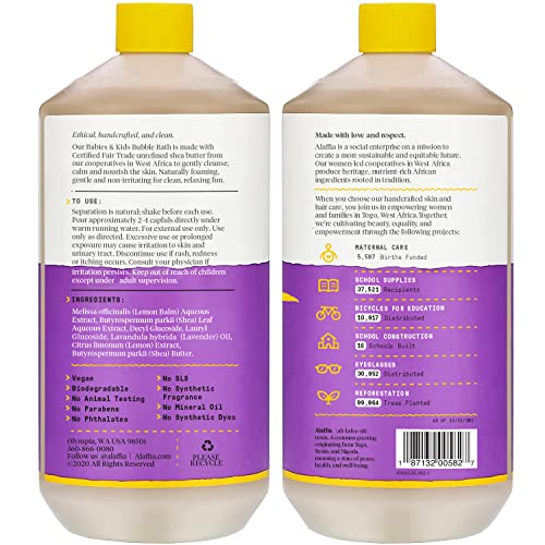 Alaffia Bubble Bath for Babies & Kids, Lemon Lavender 2-Pack – Long-Lasting, Moisture-Rich Bubbles with Shea Butter, 32 Fl Oz Ea