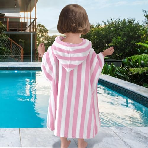 VOOVA & MOVAS Toddler Towels with Hood, Oversized (2-4Years,21"X21") Made from 100% Soft Cotton,Absorbent Hooded Poncho Towel for Baby Girls,Perfect for Pool | Swimming | Bath | Beach,Pink Stripe