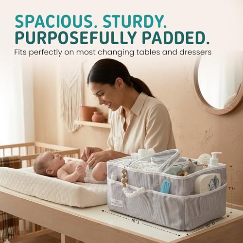 Lily Miles Baby Diaper Caddy Organizer - Large Tote Bag for Newborn essentials Boy or Girl - Baby Shower Basket - Nursery Must Haves - Registry Favorites - Newborn Caddie Car Organizer