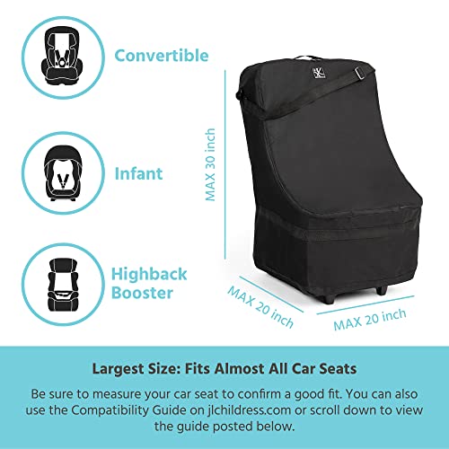 J.L. Childress Wheelie Car Seat Bag - Travel Bag for Airplane, Fits Most Baby & Infant Car Seats, Boosters, & Carriers, Airport Accessories for Gate Check or Baggage Check, Dual Rubber Wheels - Black