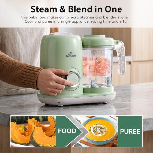 AMZBABYCHEF Baby Food Maker, 4 in 1 Baby Food Processor and Steamer, Puree Blender, Multifunctional Baby Puree Maker, Dishwasher Safe (Green)