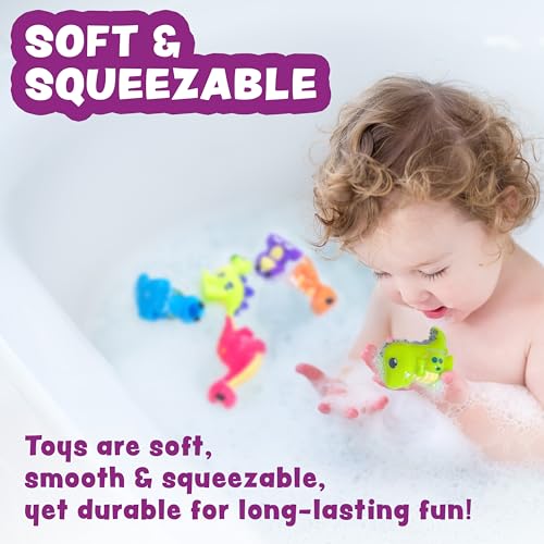 Tub Works® Dinosaur Mold Free Bath Toys, 6 Pack | Sealed, No Hole Bath Toys Design Keeps Moisture Out | Soft, Squeezable & Float on Water | Easy-Grip Baby & Toddler Bath Toy Set | Great Baby Pool Toys