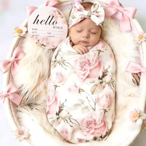 Galabloomer Newborn Receiving Blanket Headband Set Baby Flower Swaddle