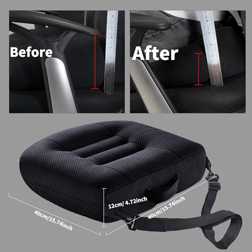 EDIETH Universal Booster Seat Cushion with Adjustable Height, Breathable Mesh Portable Design with Straps, Improve Vision Improve Sitting Posture Stress Relief Driving Office Family Outdoor - Black