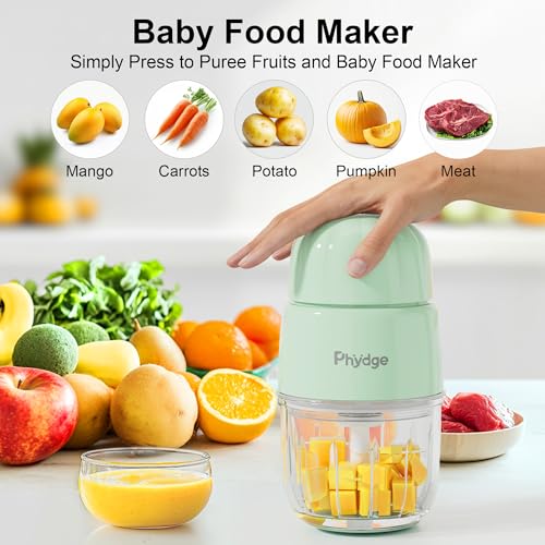Phydge Baby Food Maker, Green Baby Food Blender, 10oz Baby Food Puree Maker, Food Processor for Baby Foods Fruit Vegetable Meat, 10-Second Quick Soft Food Prep for Baby