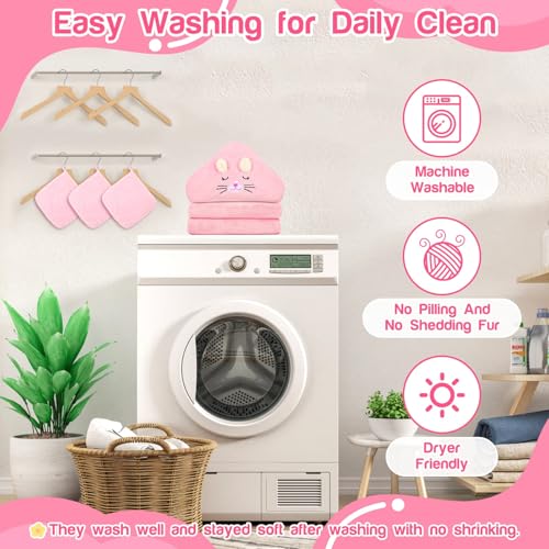 4 PCS Hooded Baby Towels Set, Absorbent Baby Bath Towel, Soft Baby Towels and 3 PCS Baby Washcloths for Newborns, Toddlers, and Kids, 32x32 in Baby Towel with Hood for Boy and Girl (Pink Kittens)